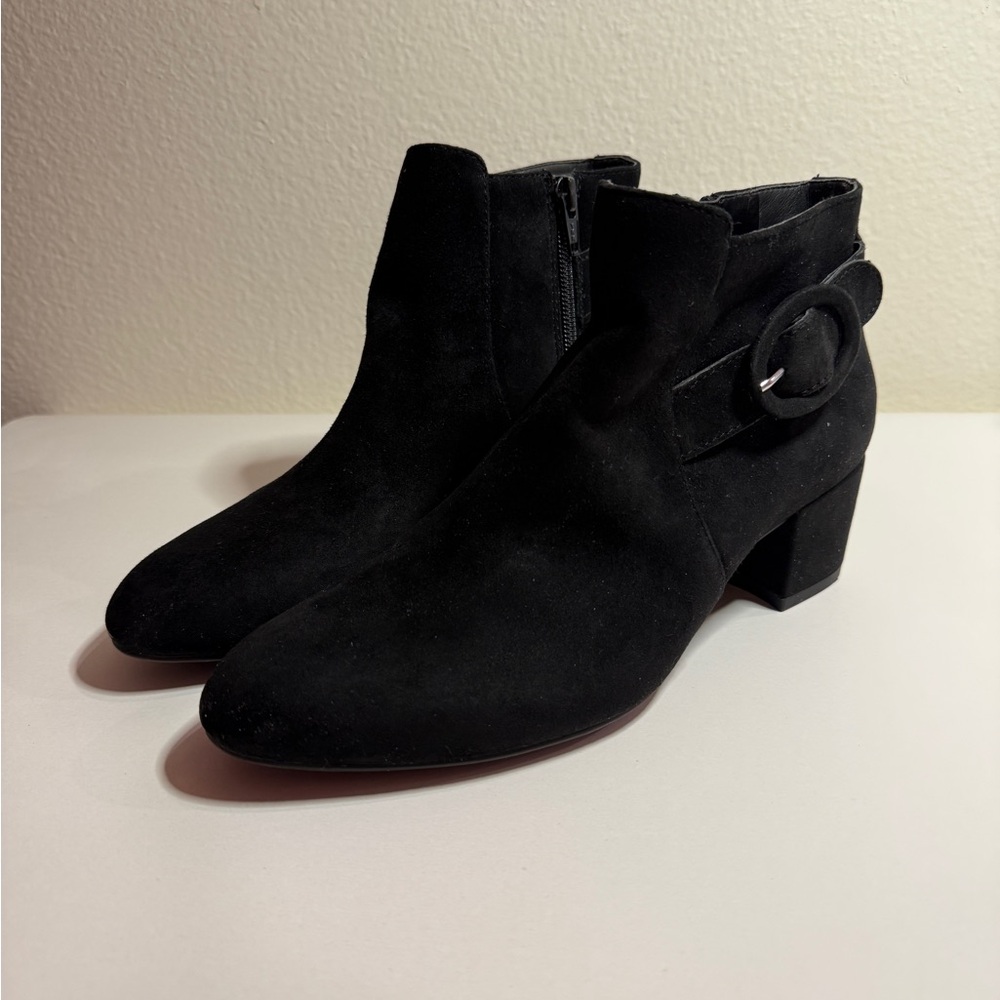 Women’s Black Suede Ankle Boots with Side Buckle